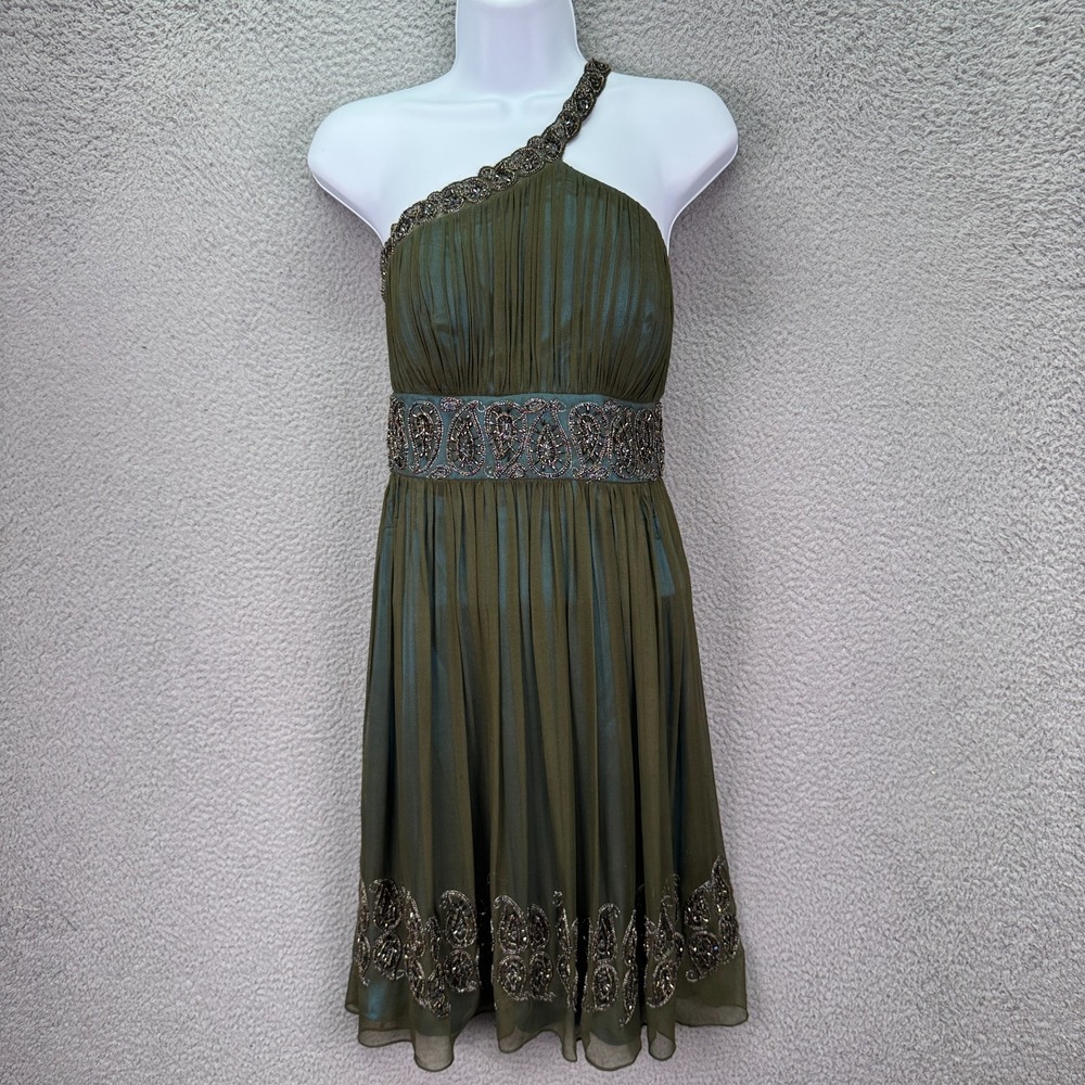 Night Way Dress Women‎ 6 Green Beaded Silk Paisley Prom HoCo Formal Fairy Earthy